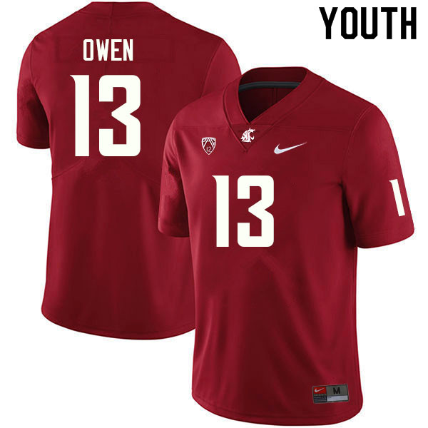 Youth #13 Drake Owen Washington State Cougars College Football Jerseys Sale-Crimson